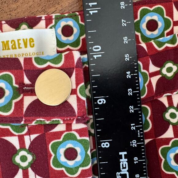 Maeve Anthropologie Pants Womens 6 Red Mod Floral Flare Stretch Zip Up Retro - Picture 12 of 14